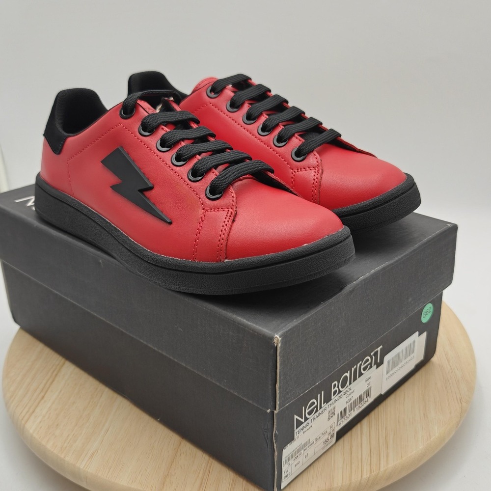 Neil Barrett Tennis Trainer‎ Thunderbolt Shoes Womens Size 6.5 Red Sneaker